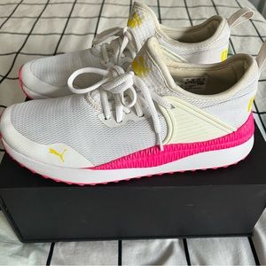 Puma White, Pink, & Yellow Sneakers